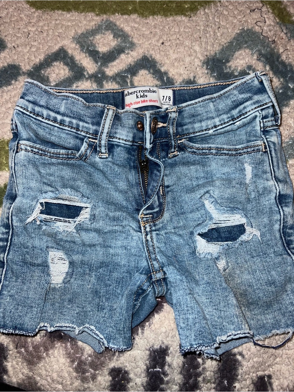 abercrombie kids light blue high-rise denim bike shorts